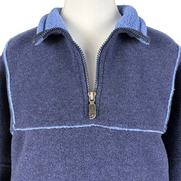 The North Face Quarter Zip Fleece Jacket Womens XL Blue Pullover Kangaroo Pocket - Picture 2 of 10